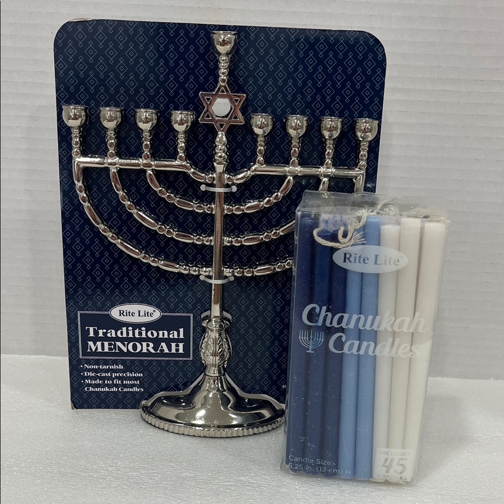 Traditional Menorah‎ with candles.